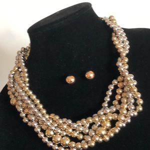 Chain Reaction Silver & Gold Statement Necklace & Earrings